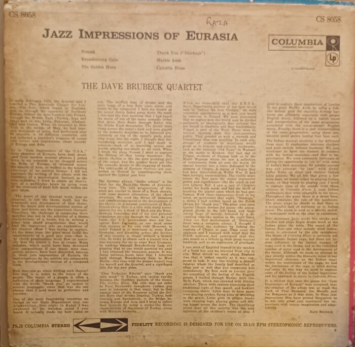Jazz Impressions Of Eurasia THE DAVE BRUBECK QUARTET - Image 2