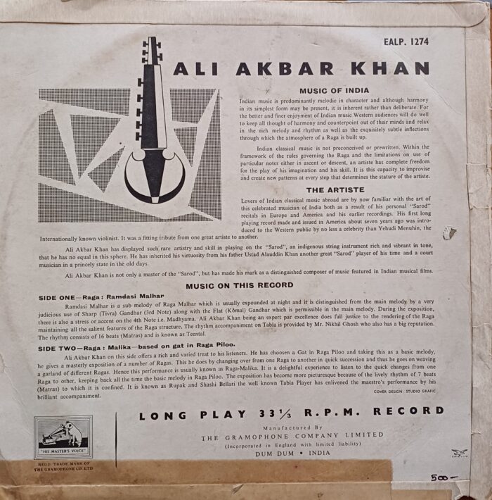Ustad Ali Akbar Khan, Sarod Gat - Raga : Malika.Based On Gat In Raga Piloo - Image 2