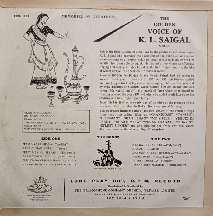 "Memories Of Greatness" The Golden Voice Of K.L. Saigal - Vol.3 - Image 2