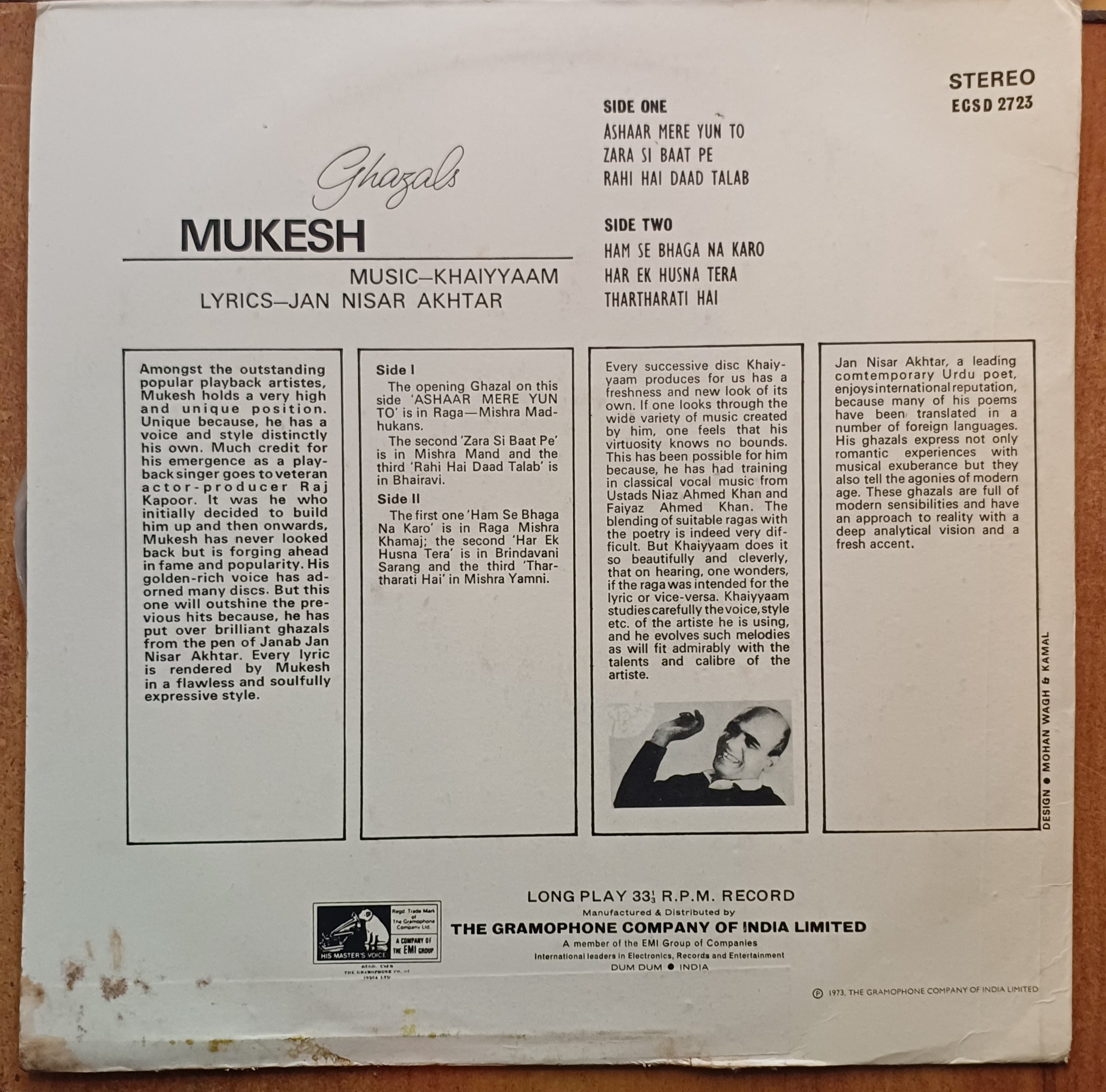 Mukesh - (Khaiyyam) Vinyl Lp Record (1972) - Image 2