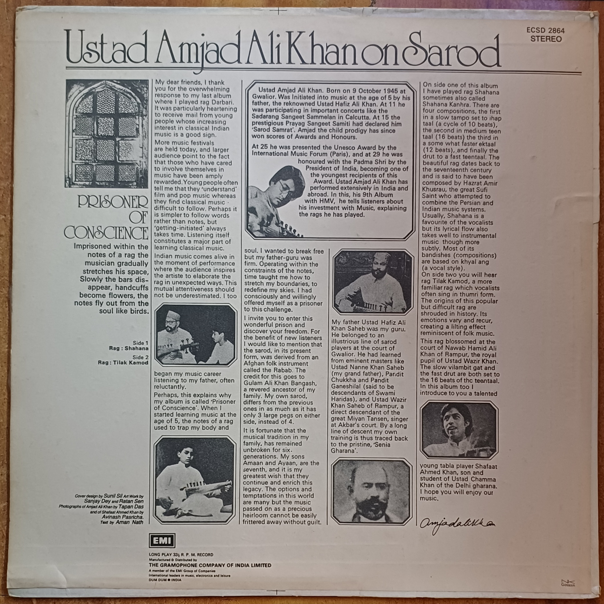 Prisoner Of Conscience - (Ustad Amjad Ali Khan) Vinyl Lp Record (1980) - Image 2