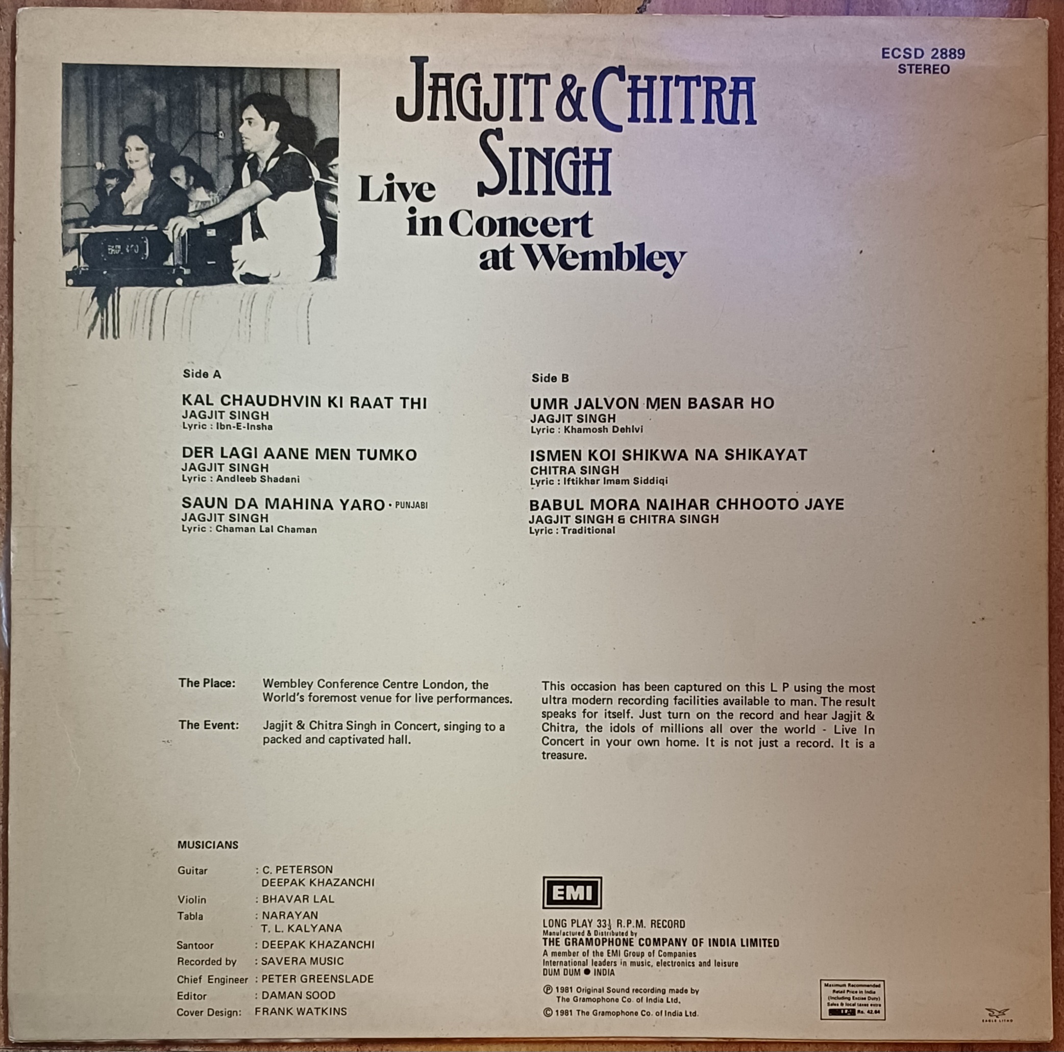 Jagjit & Chitra Live Singh In Concert At Wembley - Vinyl Lp Record (1981) - Image 2