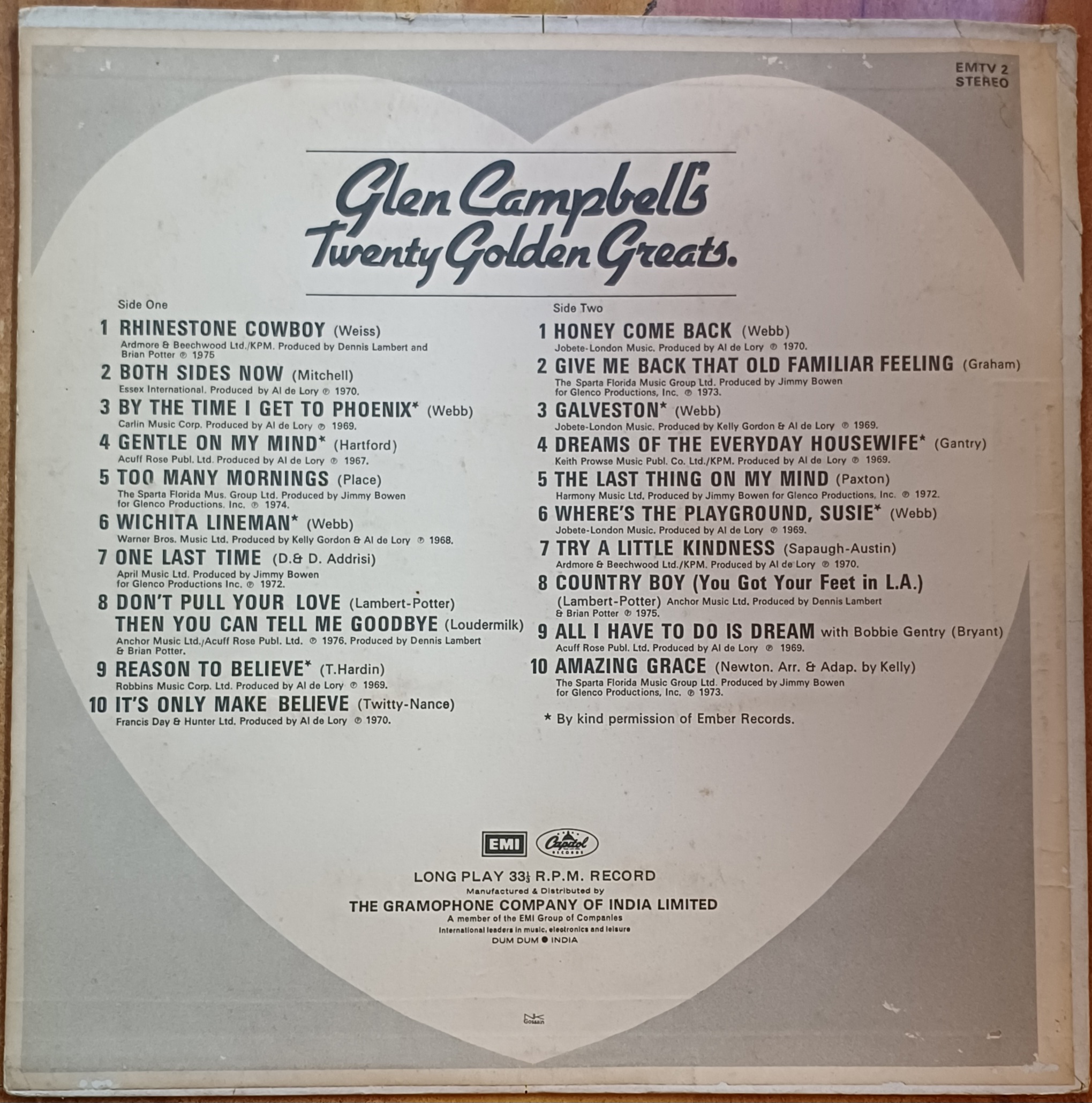 20 Golden Greats Glen Campbell - Vinyl Lp Record - Image 2