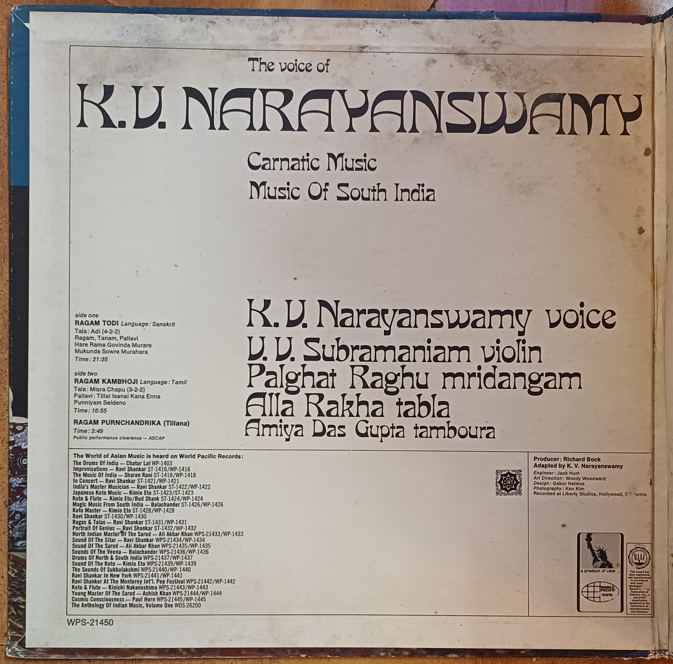 Carnetic Music - The Music Of South India - The Voice Of K V Narayanswamy - Vinyl Lp Record - Image 2